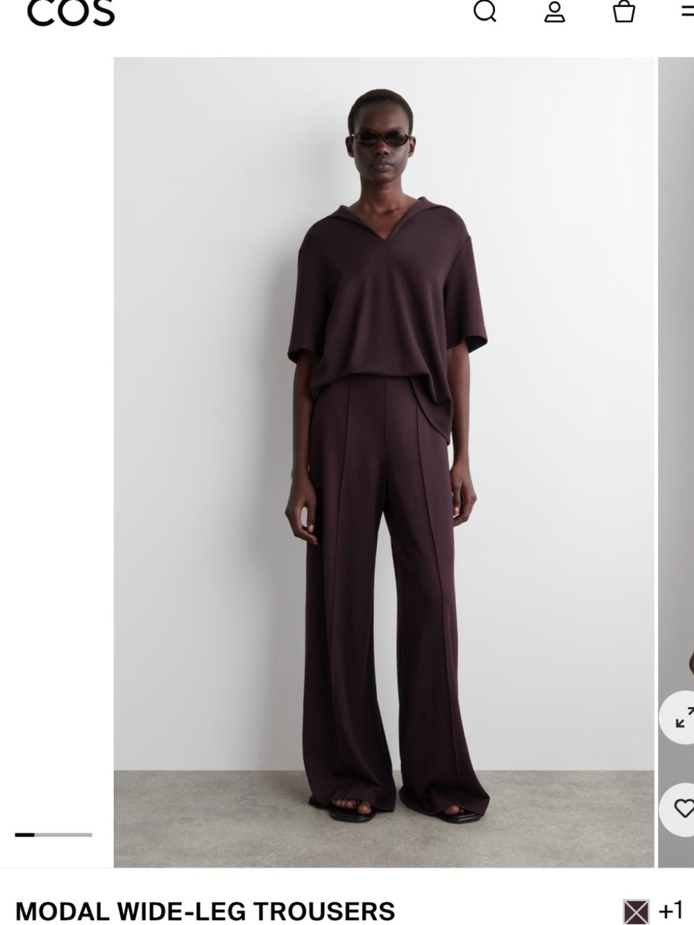 COS MODAL WIDE-LEG TROUSERS Burgundy high waist  Office Casual Career Comfy